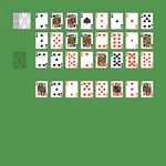 Пасьянс «Королевский парад». Цель расклада — перенести все карты в базовые стопки. На поле продолжайте убывающую цепочку карт той же масти. Нажатие на запас добавляет очередной ряд карт. Подходящую открытую карту можно переместить двойным щелчком или перетаскиванием.