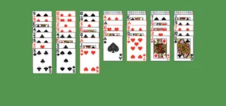 Пасьянс «Скорпион». Цель расклада — перенести все карты в базовые стопки. Свободную колонку можно начать только королём. Подходящую открытую карту можно переместить двойным щелчком или перетаскиванием.